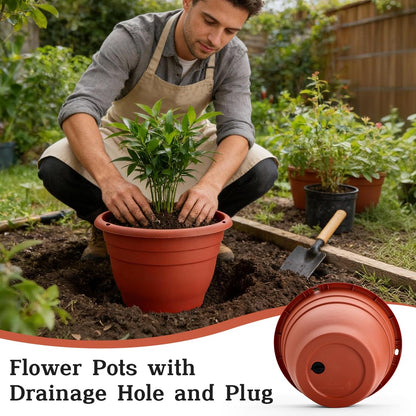 RooTrimmer 3 Pack 11 Inch Plant Pots Lightweight Planters with Drainage Holes,Durable Indoor & Outdoor Flower Pots for Garden,Patio & Home Decor(Pottery Red)