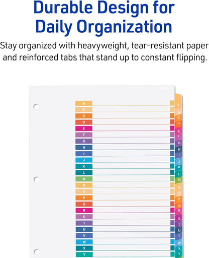Avery A-Z Tab Dividers for 3 Ring Binder, Customizable Table of Contents, Multicolor, 1 Set (11125)