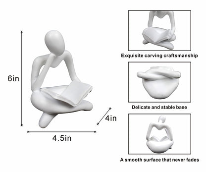HAFKOIS Thinker Statue Reading Women Figurine Abstract Art Sculpture Home Decor Modern White Decor Accents White Thinker Figurines for Living Room Shelves Bookshelf Office Shelf Desktop Decor