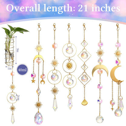 Ferrochef 6 Pcs Plant Propagation Station Colorful Crystal Suncatcher, Handmade Boho Rooting Vase, Hanging Window Plant Propagator Stations Suncatcher with Chain Pendant Ornament Balls
