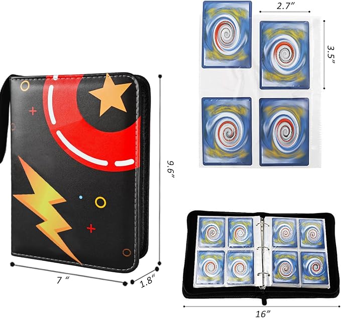 Trading Card Binder 4 Pockets, 3-Ring Zipper 400 Pockets Card Holder Book with 50 Removable Sleeves, Card Folder Album for Trading Cards, Game Cards