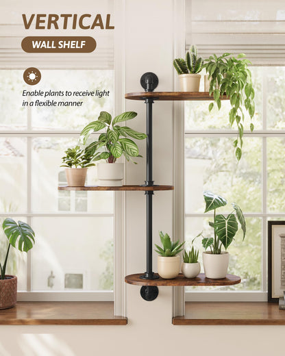 GENTINGBRO Window Plant Shelves 3-Tier Rotating Plant Stand Industrial Window Plant Shelf Wood Wall Mount Decorative Enhanced Indoor Plants Light Exposure Gift Idea for Plant Lovers