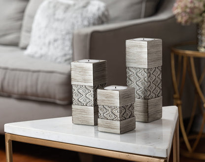 Creative Scents Dublin Silver Small Tealight Candle Holder Set of 3 - Centerpiece for Living Room and Dining Room Table Decor, Coffee Table Decor, Ideal for Fireplace, Entrance or Bathroom