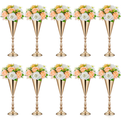 Amylove 10 Pcs Wedding Centerpieces Tall Vases - 21.7 Inch Gold Crystal Geometric Flower Stand, Elegant Table Decor for Wedding Reception, Party, Banquet, Hotel Decorations (16.5 Inch,Classic)