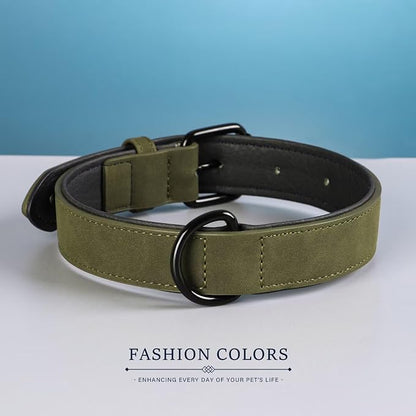 Didog Soft Padded PU Leather Dog Collar, Breathable and Adjustable Dog Collars for Medium Dogs, Comfortable for Daily Walk, Dark Green, L Fit Neck 14-18"(22-44 lbs)