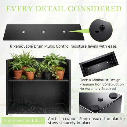 Novabright Deep Metal Planter Box 12" L x 4.5" W x 10" H - Rectangular Indoor Planter Box for Window Outdoor Railing Balcony, Removable Insert Shelf & Drainage Holes for Deep Root Plants Flowers