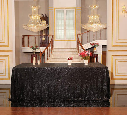 Juya Delight 60" x 102" Black Sequin Tablecloth Rectangle Sequin Table Cover for Wedding Birthday Party Festival Ceremony Cake Dessert Table