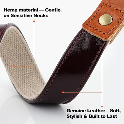 Plutus Pet Genuine Leather & Hemp Dog Collar – Adjustable Heavy Duty Pet Collar with Quick Release Metal Buckle, Soft & Stylish for Puppy and Small, Medium, Large Dogs (Copper Brown, S)