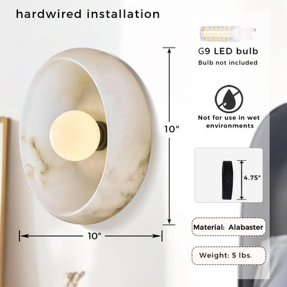 10" Artistic Alabaster Wall Sconce & Ceiling Light, Natural Stone Texture, Soft Diffused Lighting for Bedroom, Hallway, Living Room, Sculptural Design, G9 Bulb