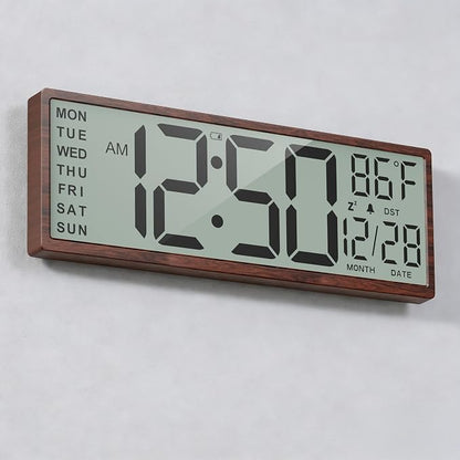 15" Large Digital Wall Clock Battery Operated Black, Clock with Large Display Numbers, Calendar, Auto DST, Clocks for Living Room, Kitchen, Office, Bedroom