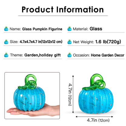 Hand Blown Art Glass Pumpkin Collectible Figurines, Glass Pumpkin Paperweight, Thanksgiving Halloween Gifts Decor, Home Decoration, Office Decoration. (Blue)