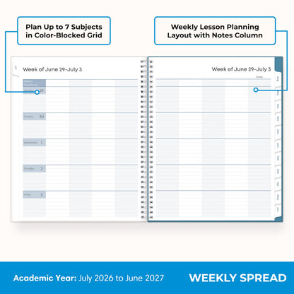 Blue Sky 2026-2027 Weekly and Monthly Academic Year Teacher Lesson Planner Calendar, July 2026 - June 2027, 8.5" x 11", Clear Pocket Cover, Wirebound, Laminated Tabs, Storage Pocket, Ditsy Dapple Light