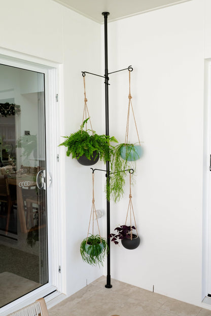 Zononoca Tension Rod Plant Stand, Plant Poles for Hanging Plants Indoor, Metal Floor to Ceiling Hanging Plants Stand, Tension Pole Plant Stand with 6 Hooks (Fit 3.6-10ft)