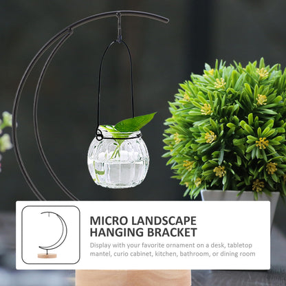 COHEALI Ornament Display Stand Moon-Shaped Iron Hanging Planter Rack Micro Landscape Vase Holder for Home Décor and Hanging Terrariums