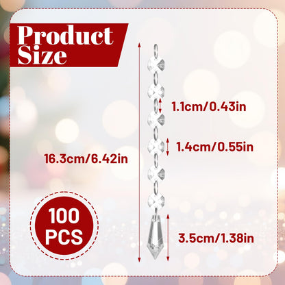 100 Pcs Acrylic Hanging Crystals for Centerpieces Chandelier Clear Crystal Garland Strands Ornament Acrylic Clear Beads Prisms Pendant for Christmas Tree Window Home Decoration(Icicle)