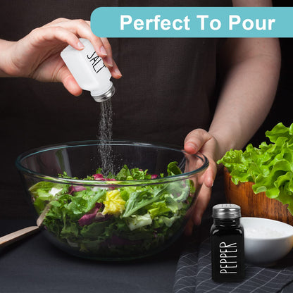 4 Pack Salt and Pepper Shakers Set, Glass Salt Shaker with Stainless Steel Lid, Modern and Cute Farmhouse Salt and Pepper Set (Black and White)