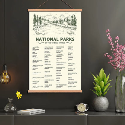 KAIRNE US National Park Checklist Poster,Park Posters for Travel Sign With Wooden Hanging Framed(40CMx75CM),Inspirational Rustic Decor,National Park Map Posters Gift for Hiker or National Park Lover