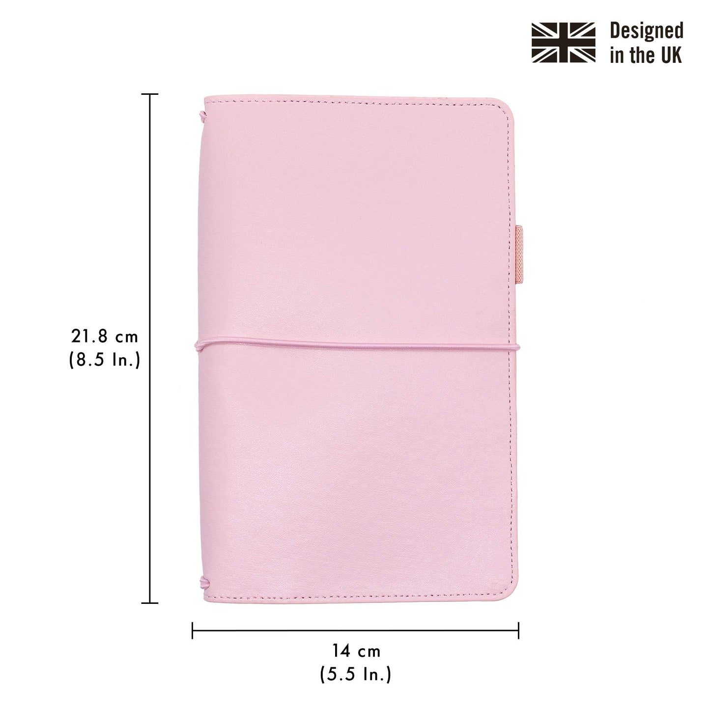 Pukka Pad, Carpe Diem Refillable Traveler’s Notebook Cover – Faux Leather Portfolio with Blank and Lined Notepads – Includes 6 Pockets, Pen Loop, and Elastic Closure – 8.5 x 5.5 Inches, Ballerina Pink
