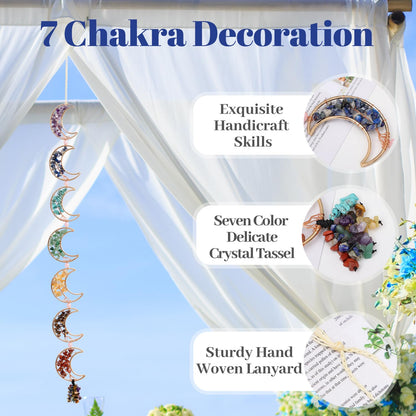 7 Chakra Healing Crystals Hanging Ornament，Handmade Tree of Life Chakra Stones Moon Natrual Gemstones Wall Hanging Ornaments for Home Decor Yoga Meditation(7 Moon Crystal Tree)