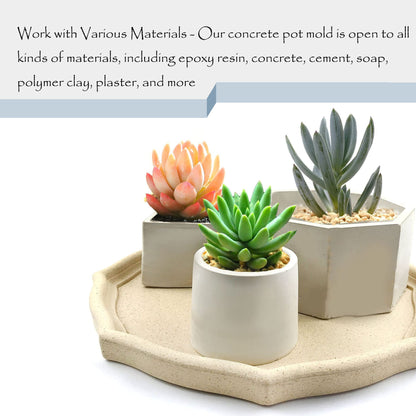 Yayatty Flowerpot Silicone Molds, 2 PCS Silicone Molds for Concrete Flower Pots, Square and Round Double-Layer Design Concrete Pot Molds for DIY Homemade Succulent Planters Gardening Pots