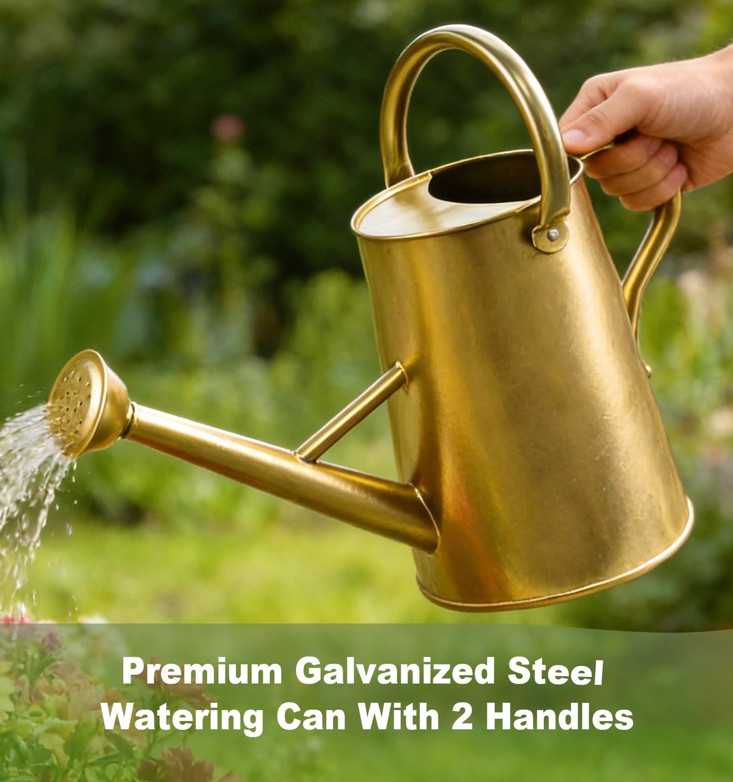 Watering Can for Outdoor&Indoor Plants，1.5 Gallon（5.7L） Metal Watering Can with with Removable Spout，Large Galvanized Steel Garden Flower Water Can Watering Pot with 2 Handles，Gold