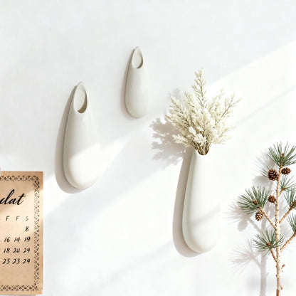 3 Pack White Ceramic Wall Vases,11.8+7.9+5.9 Inch White Vases, Cubicle Modern Decor Plant Holder Vase for Indoor Plants,Air Plants Holders,Office Minimalist Wall Decor