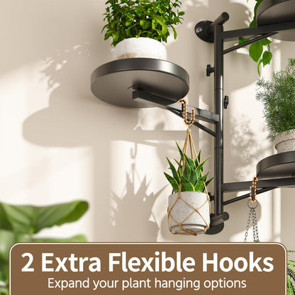 LASZOLA Rotating Plant Hangers Shelves Wall Mounted Indoor, 3 Tier Metal Window Plant Hanging Holders, Morden Floating Flower Display Stand with 2 Hooks for Kitchen Bathroom Decor, Black