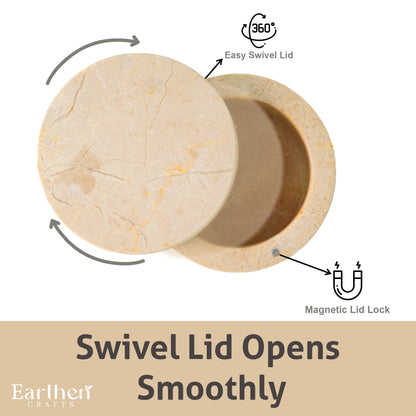 EARTHEN CRAFTS Marble Salt Cellar With Magnetic Closure Lid 4" Inch Salt Box, Salt and Spice Jar Beige Stone Salt Storage Container, Salt Holder, Salt Keeper for Kitchen Countertop, 5.6 OZ