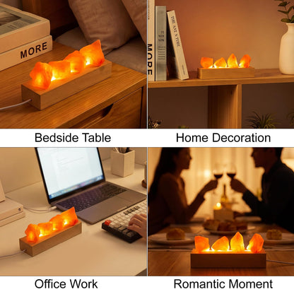 Runyangshi Crystal Night Lamp Natural Healing Himalayan Salt Raw Stone USB Port 3 Colours Dimming Mode Bedroom Lamp Suitable Night Light Ideal Gift