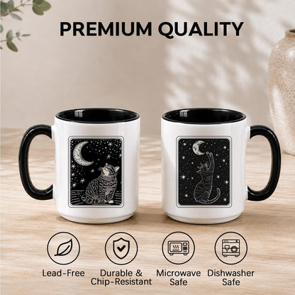 RVEAFA Black Cat Mug 15 Oz Ceramic Coffee Cup, Witchy Moon Gothic Mug Cute Cat Pet Themed Gift, Unique Coffee Mugs for Women, Halloween Coffee Cups Pretty Mugs for Home Kitchen Office
