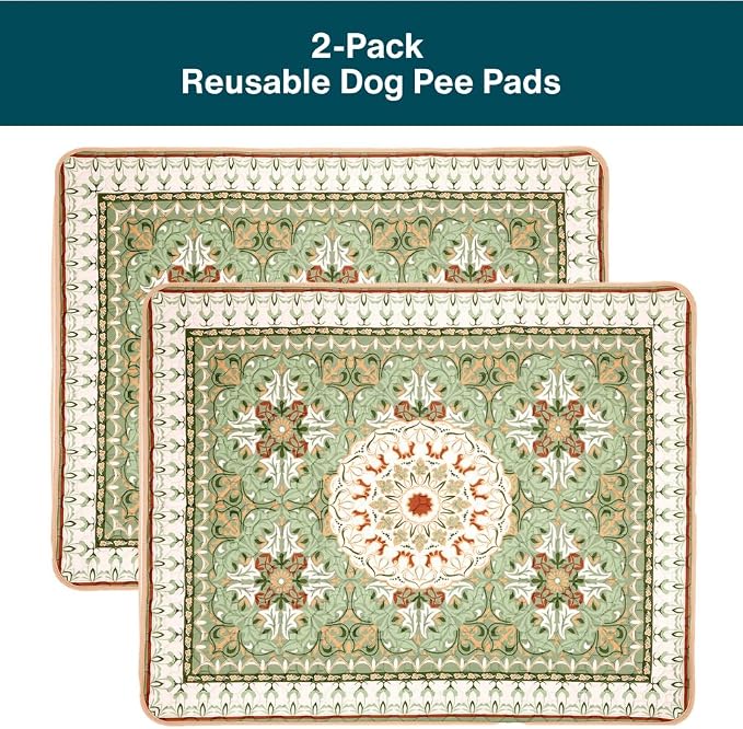 Reusable Dog Pee Pads (2-Pack), Ultra Absorbent & Leakproof, Washable Puppy Training Pads, Non-Slip Backing, 31"x36", Sage Tile Pattern (Sage Tile Pattern)