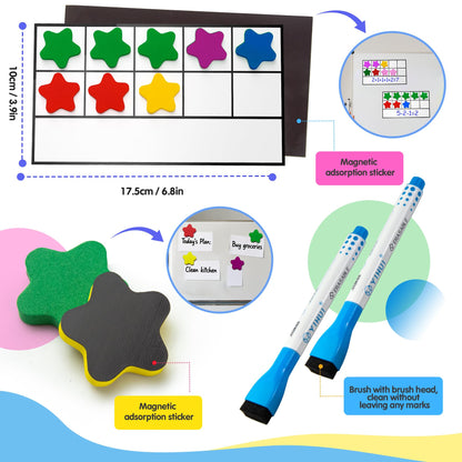 TOMMYHOME Magnetic Ten Frame Set of 74 PCS,Kindergarten Math Classroom Must Have counters,Educational Math Game Toys Suitable for Kids 5-7. (Star)