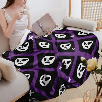 YWZDS Spooky Face Throw Blanket, Purple and Black, Halloween Ghost Blankets Fuzzy Gifts for Sofa Couch Bedroom (30 x 40 inch)