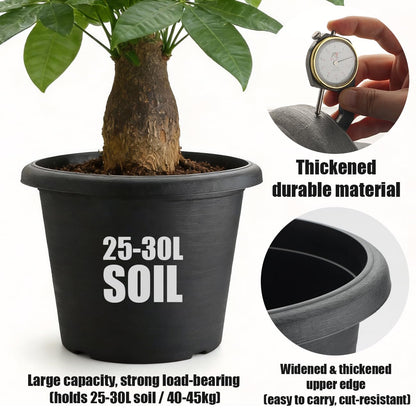 4 Pack 16 Inch Large Planters, Plastic Heavy-Duty Plant Pots with Drainage Holes - Flower Pots for Indoor & Outdoor Plants - 30L Capacity, 16" Dia & 12" Tall, Cement Textured Patio Garden Containers