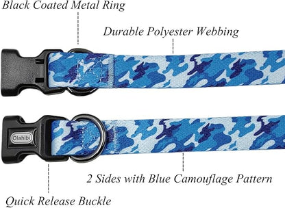 Dog Collar Leash Set, Camouflage Pattern, Polyester Material, Adjustable Collar and 5ft Matching Leash, for Large Dogs.(L, Blue Camo)