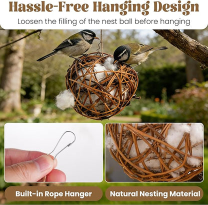 Bird Nesting Material, Hummingbird Nesters Natural Nesting Material Holder for Wild Birds, Gifts for Bird Lovers (3 Balls)
