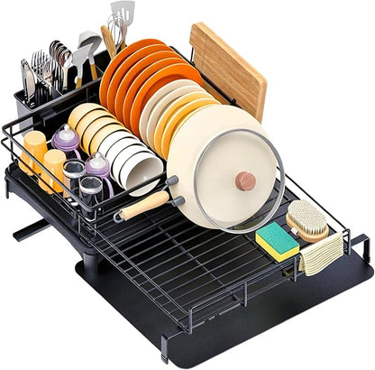 4-in-1 Extendable Dish Drying Rack, Large Capacity Modular Organizer System, Tool-Free Dish Drainer with Self-Draining Tray, Universal Fit & Rust-Resistant Dish Racks for Kitchen Counter