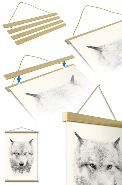 Trends International Solar System 2023 Wall Poster with Magnetic Frame, 34L x 22.4W, Print and Beechwood Hanger Bundle