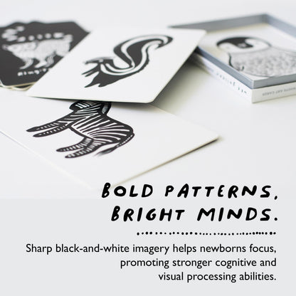 Wee Gallery Art Cards for Baby, Durable High Contrast Black and White Animal Flashcards for Newborns, Brain Development, Sensory Toys, Tummy Time Essentials for Infant and Toddler - Jungle Animals