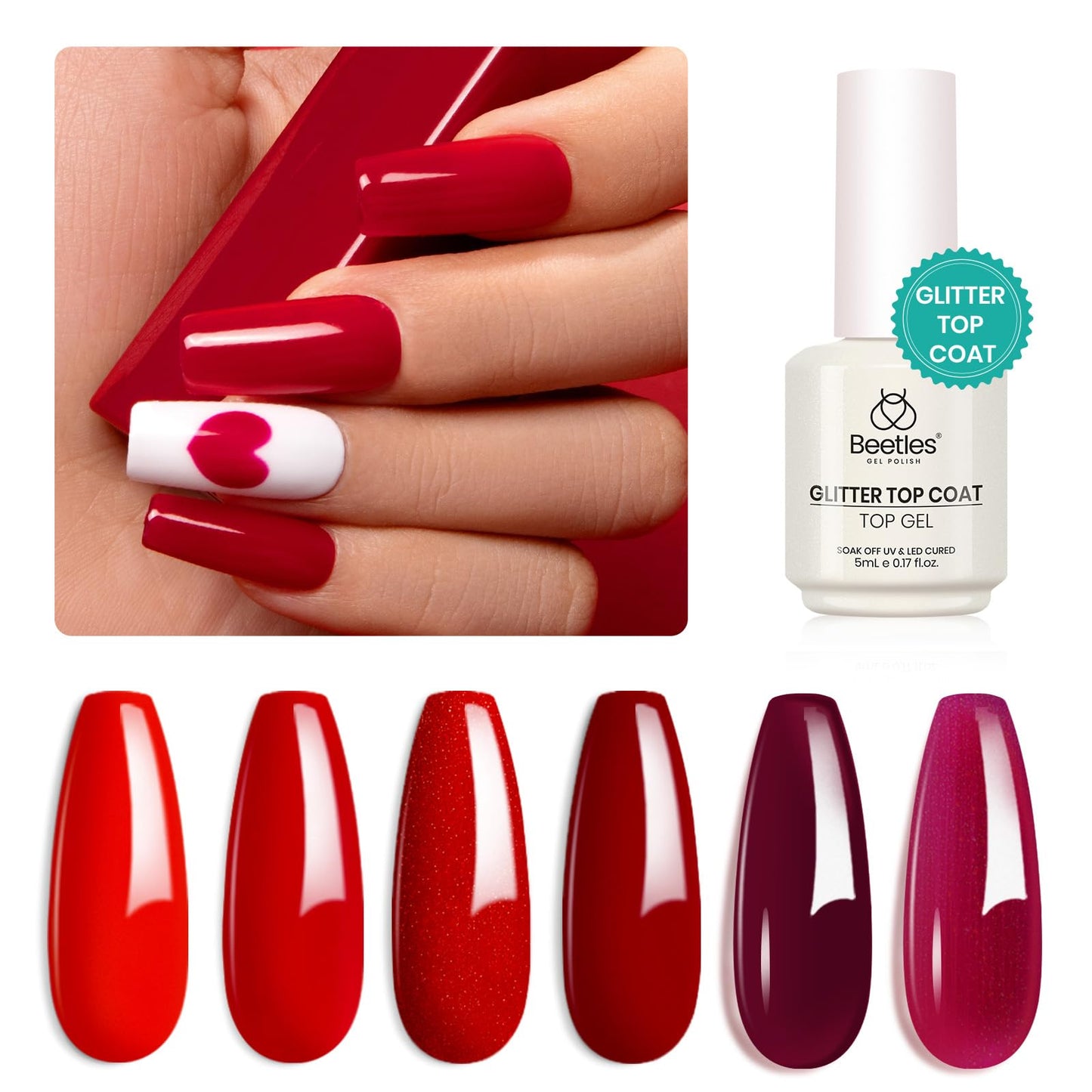 Beetles Cat Eye Gel Nail Polish Set, 6 Colors Glitter Red Pink Shiny Brown Burgundy Purple Blue Green Magnetic Effect Sparkle Stunning Nail Gel Polish Kit Soak Off UV Manicure Gifts for Women