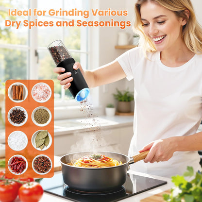 SmartTrends Gravity Electric Salt and Pepper Grinder Set with LED Light, Automatic Rechargeable Pepper Mill Grinder, Adjustable Coarseness for Peppercorn, Large Capacity for Home, Kitchen, 2 Pack