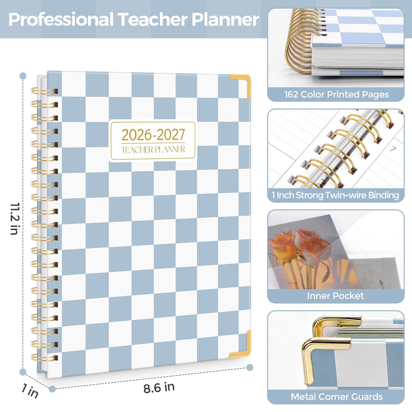 SKYDUE Teacher Planner 2026-2027 Academic Year, 8.5" x 11" Deluxe Teacher Lesson Planner with Monthly Tabs & Stickers, Lesson Plan Book 26-27, Grid