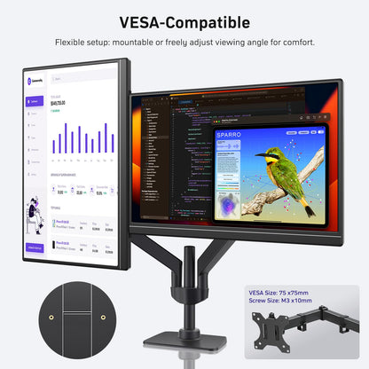 MNN Portable Monitor 18.5'' 100Hz, FHD 1080P IPS Laptop Screen with Built-in Stand & Dual Speakers, USB-C HDMI External Display for Laptop PC Phone PS5 Xbox Switch, Travel Gaming Monitor