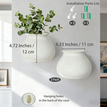 Hanging Ceramic Wall Planters,Set of 2,Minimalist Modern Ceramic Wall Planter,Cubicle Modern Decor Wall Plant Holder for Indoor Plants,Propagation Wall Planters,Hanging Flower Pots,White