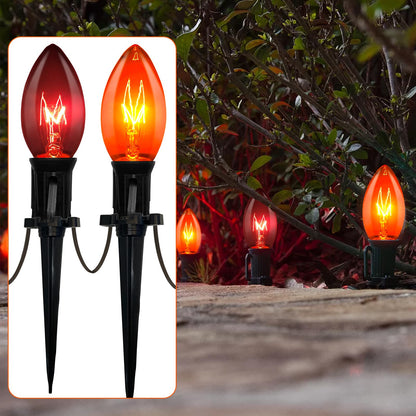 SUNSGNE C9 Orange and Black Halloween Pathway Lights Outdoor, Set of 10 Halloween Stake Lights, Connectable Pathway Markers Light for Walkway Party Driveway Lighting Decor