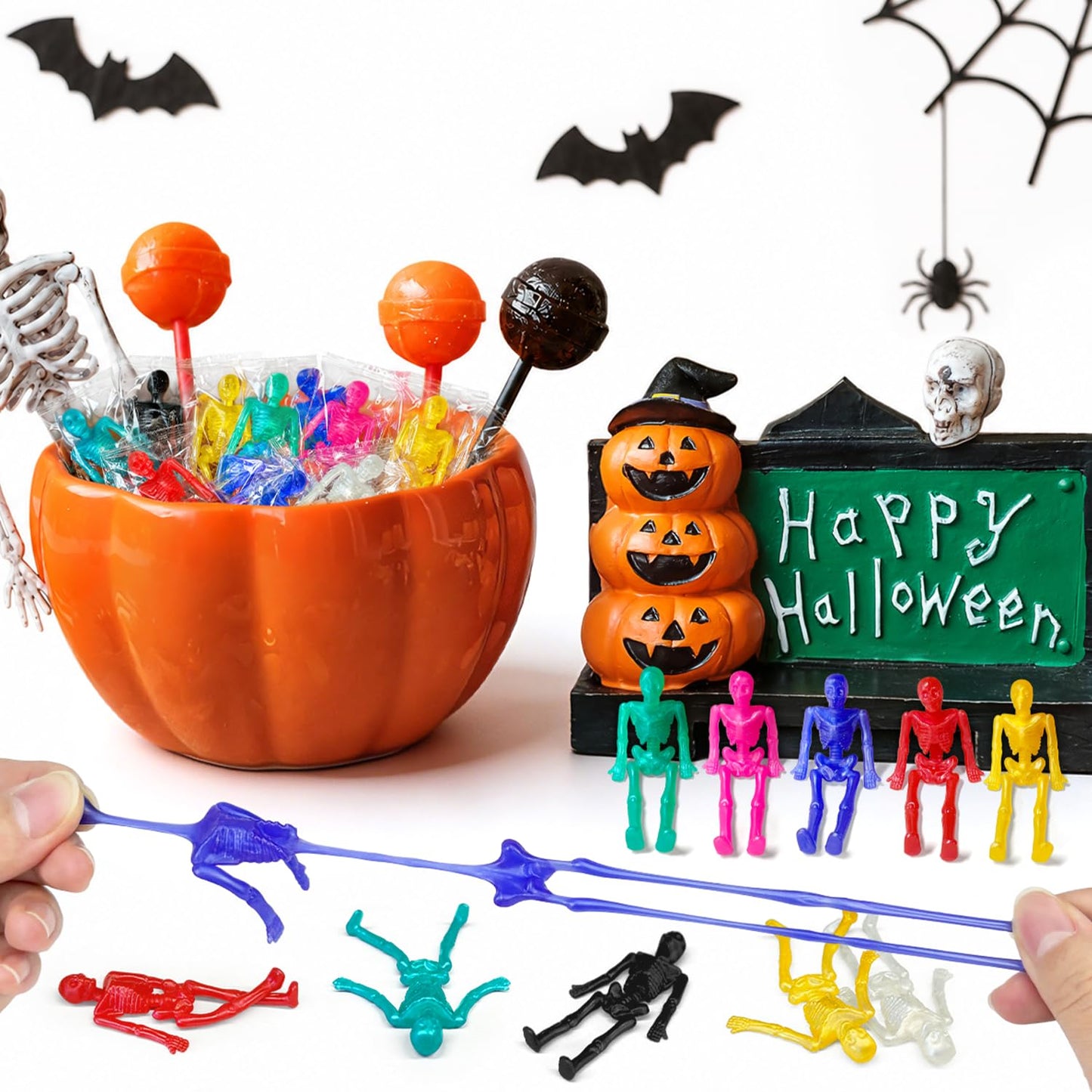 Halloween Party Favors Goodie Bag Boo Basket Stuffers Squishies for Kids, 36 PCS Halloween Stretchy Skeleton Decorations for Birthday Classroom Party,Non-Candy Treats Squishy Skull Toys for Boys Girls