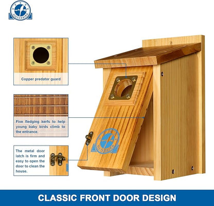 SISTERBIRD Pack of 2 Premium Bluebird Houses for Outside, Assembled Bird House Gift, Garden Decoration Bluebird House, Copper Predator Guard, Easy to Clean Bird Nesting