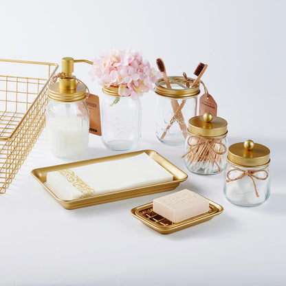 Kitchen and Bathroom Soap Dish Tray - Metal 2-Piece Soap Dish Tray with Drainage Grid and Holder for Kitchen Sink Countertops to Store Soap, Sponges, Scrubbers - Rust Resistant (2 Pack, Gold)