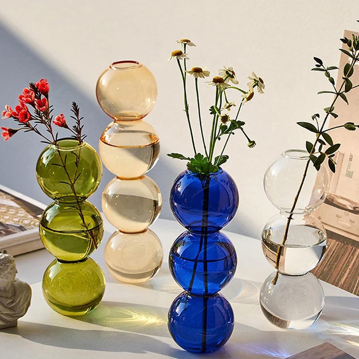 LKXHarleya Aesthetic Ball Aesthetic Decorative Vase, Glass Bubble Vases Ball Bud Vase for Centerpieces, Flower Arrangement, 2.36 x 8.66 Inch, Clear