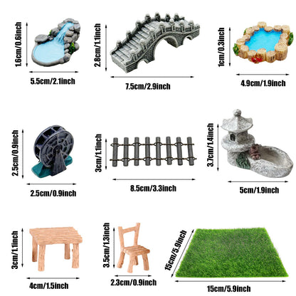 Woohome 42 PCS Mini Garden Accessories Fairy Garden Kit Micro Landscape Mini Zen Garden Accessories for Diorama Project DIY, Mini House Decor